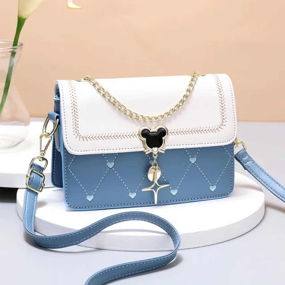 Blue and White Chain Strap Women's Crossbody Shoulder Bag, Adjustable Strap